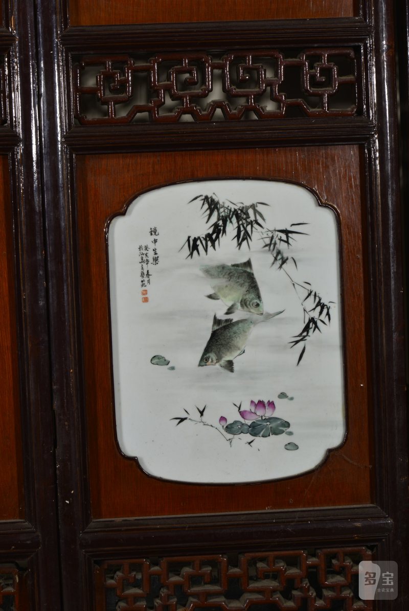 近现代 魏焕明、余少良合作双面粉彩山水人物八联落地大屏风 - 图40